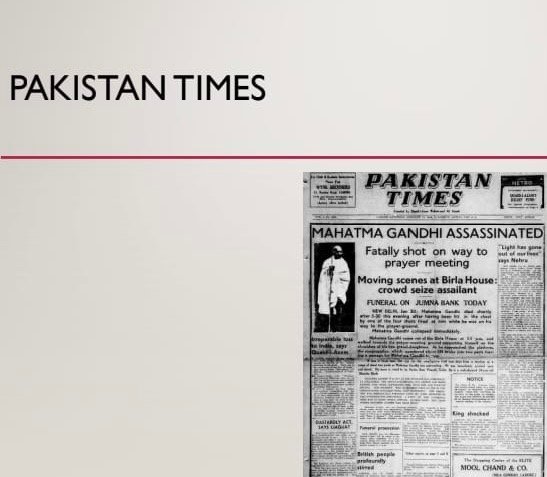 Pakistan Times news on Mahatma Gandhi death 