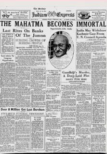 Indian Express Newspaper report on Mahatma Gandhi death 